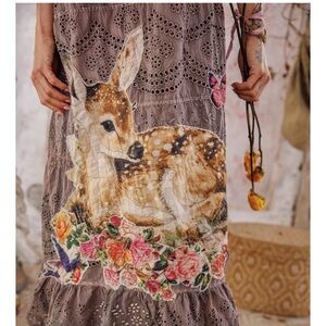 Magnolia Pearl Taupe Maxi Dress with Deer and Floral Accents
